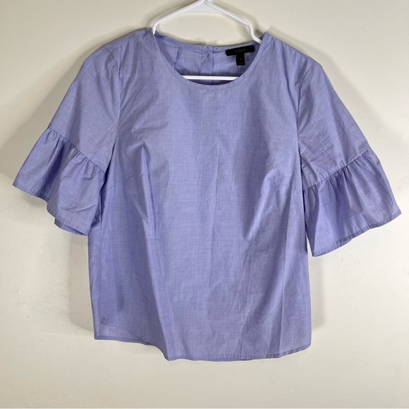 J. Crew Button Back Blue Bell Sleeve Cotton Top Small 4 - Picture 2 of 9